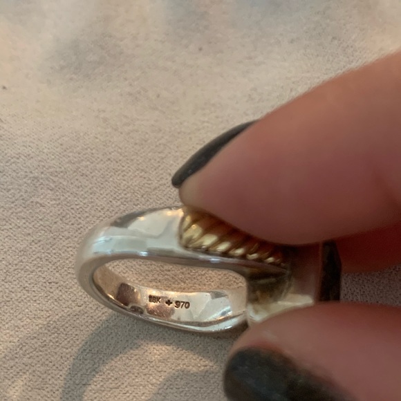 Green Amethyst Ring in silver and 18K yellow gold - Picture 5 of 5